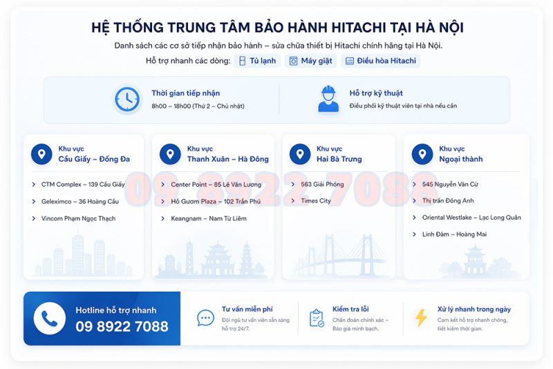 Liên hệ trung tâm bảo hành sửa chữa tủ lạnh Hitachi tại Hà Nội