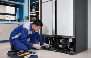 Kỹ thuật viên kiểm tra tủ lạnh Hitachi không lạnh tại nhà
