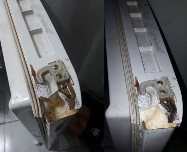 Cửa tủ lạnh Hitachi bị va đập cong bản lề thực tế