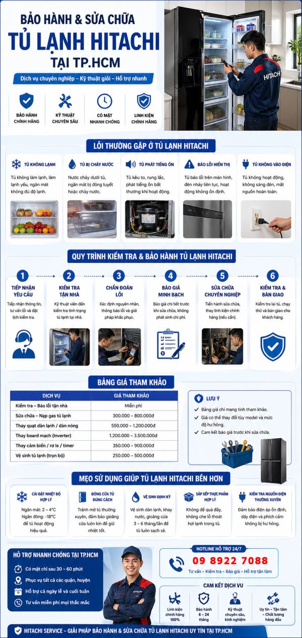 Infographic bảo hành tủ lạnh Hitachi tại TP.HCM