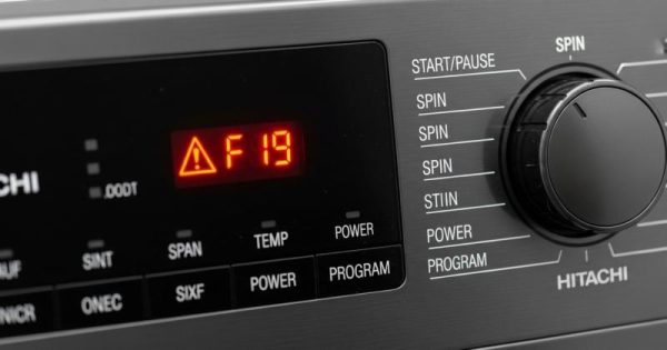 Máy giặt Hitachi inverter báo lỗi C19 trên màn hình điều khiển